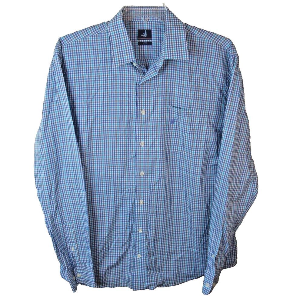 Johnnie-O Long Sleeve Button Down Shirt Men's‎ XL Blue Gingham Check Cotton